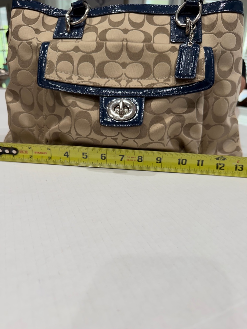Coach Penelope Signature Satchel Handbag F19043 Khaki/Navy - Picture 14 of 15